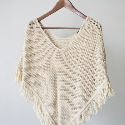 Ivory crochet knit poncho